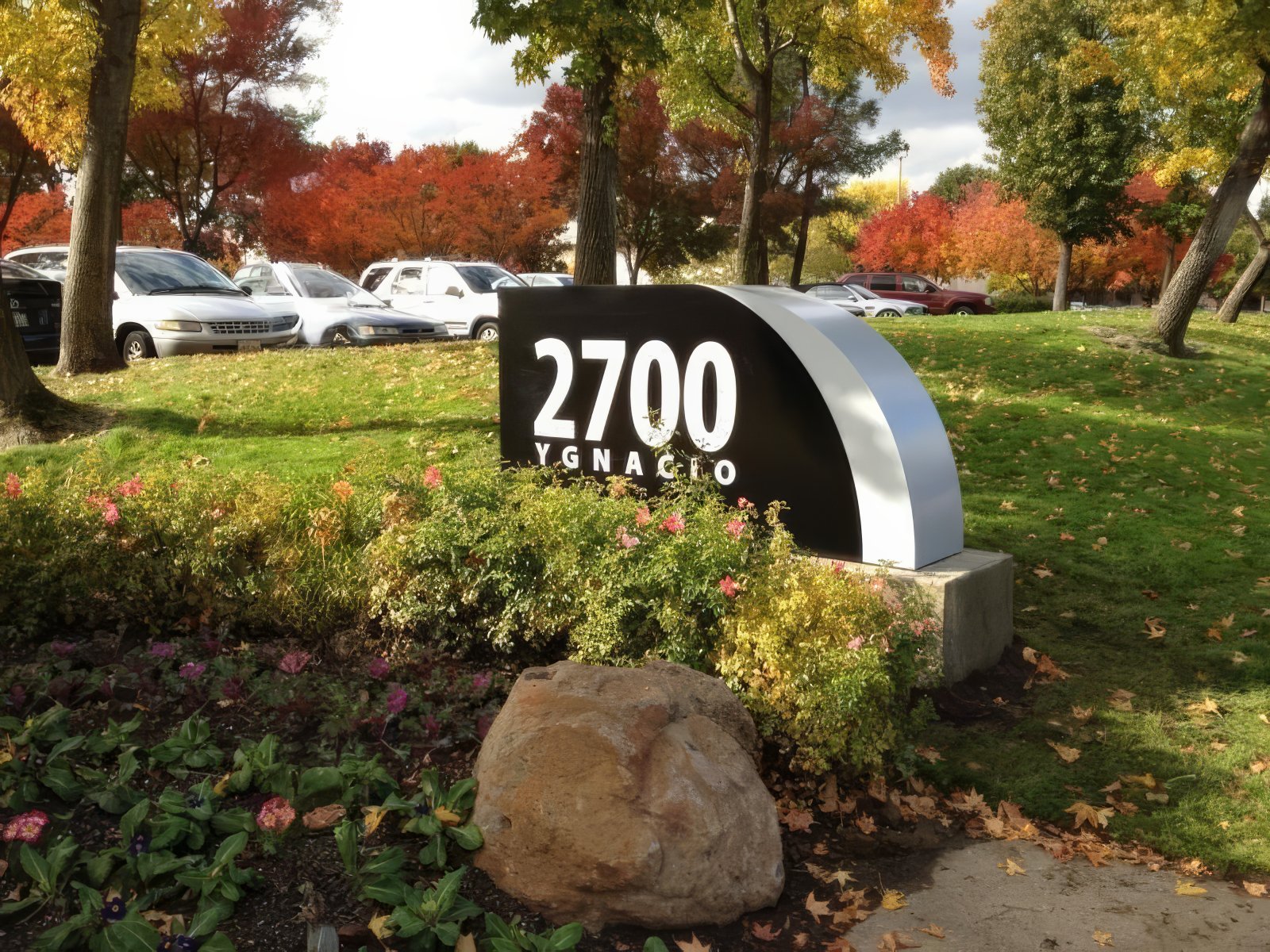 Illuminated monument sign with push-thru letters, Walnut Creek